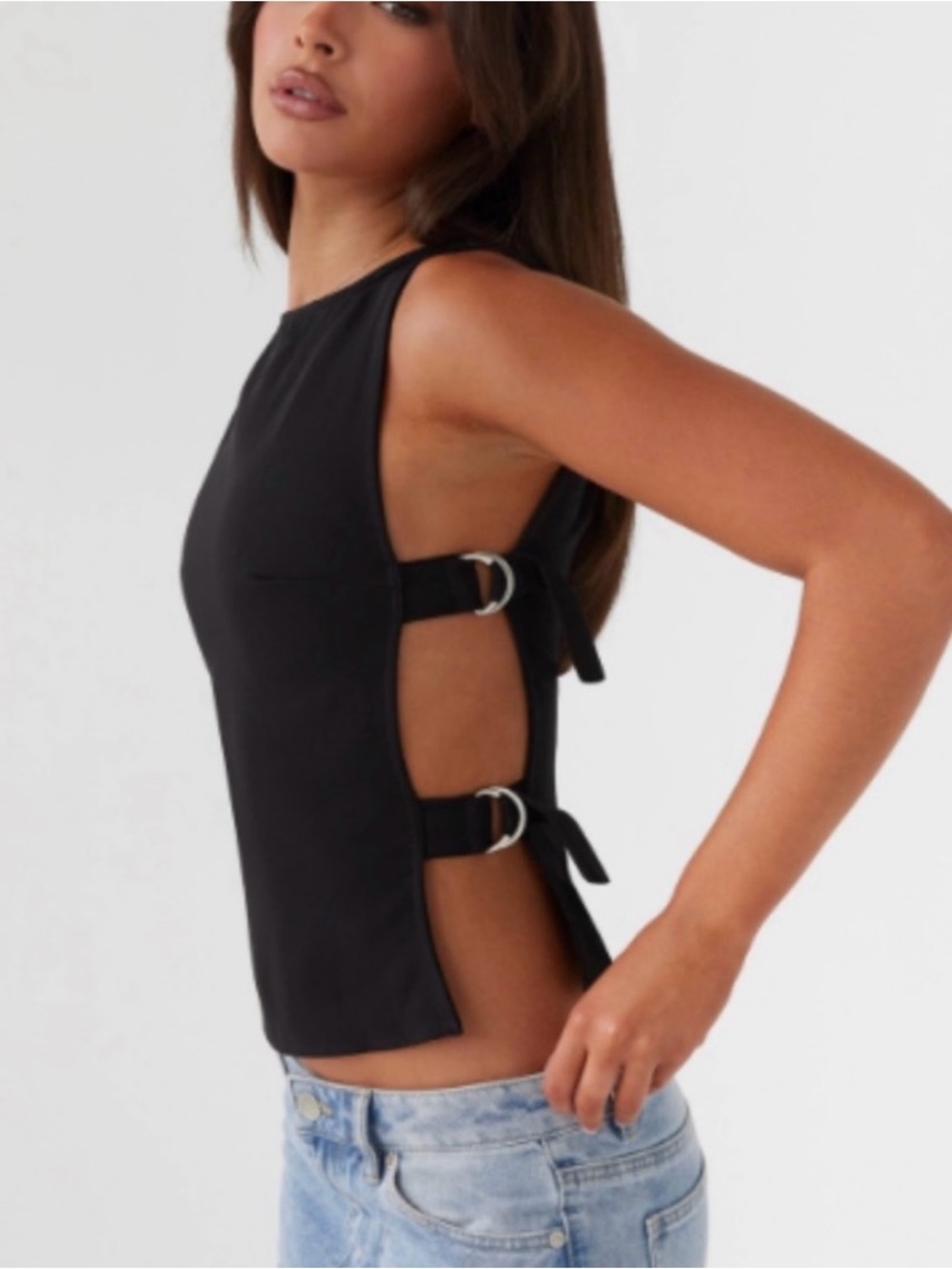 Peppermayo Black Side-Buckle Sleeveless Top